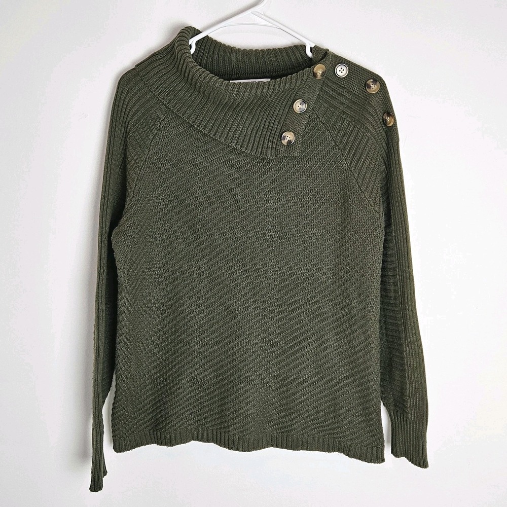 99 Jane Street Knit Sweater Womens Size M Button Detail Cotton Blend Olive Green